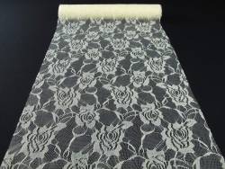 Chemin de table en dentelles motif rose - ivoire