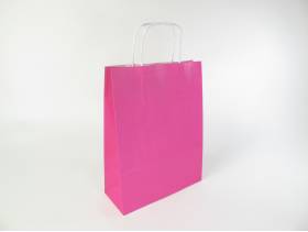 Sac kraft rose, intérieur blanc poignées ficelle M - 25x10x32cm x50