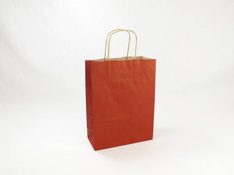 Sac kraft rouge, poignées ficelle S - 18x8x24cm x50